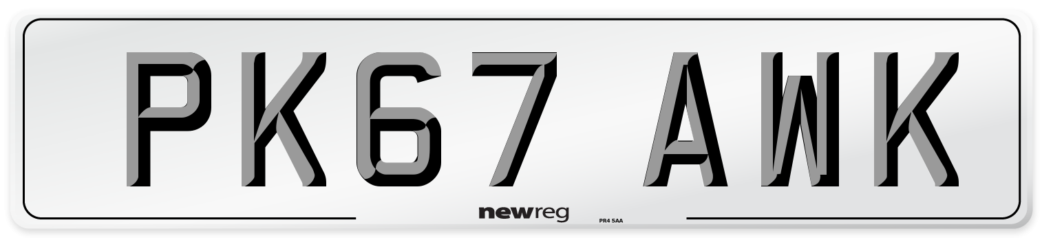 PK67 AWK Number Plate from New Reg